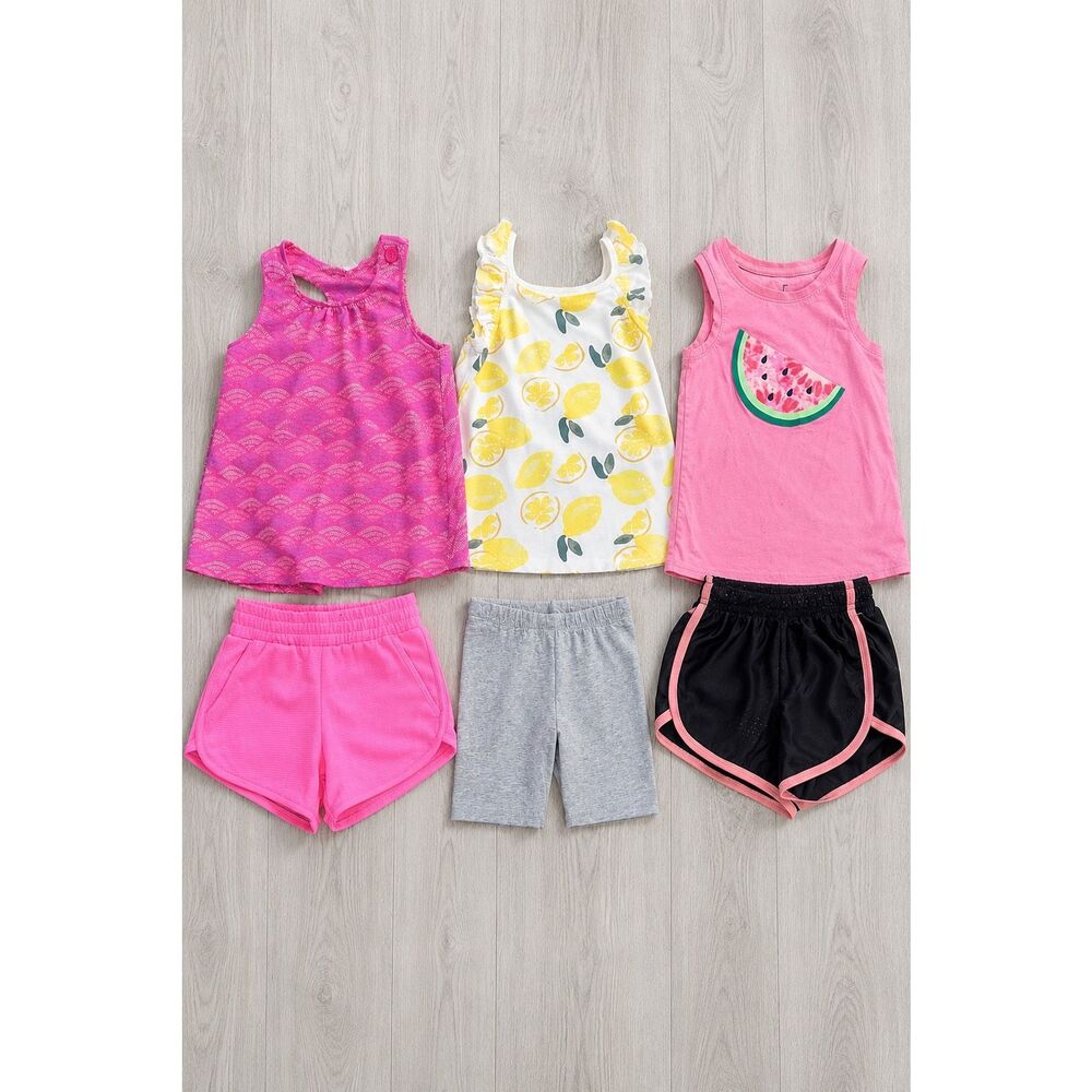 Girls 4T Summer Outfit Bundle Watermelon Lemon Tank Tops Shorts Lot